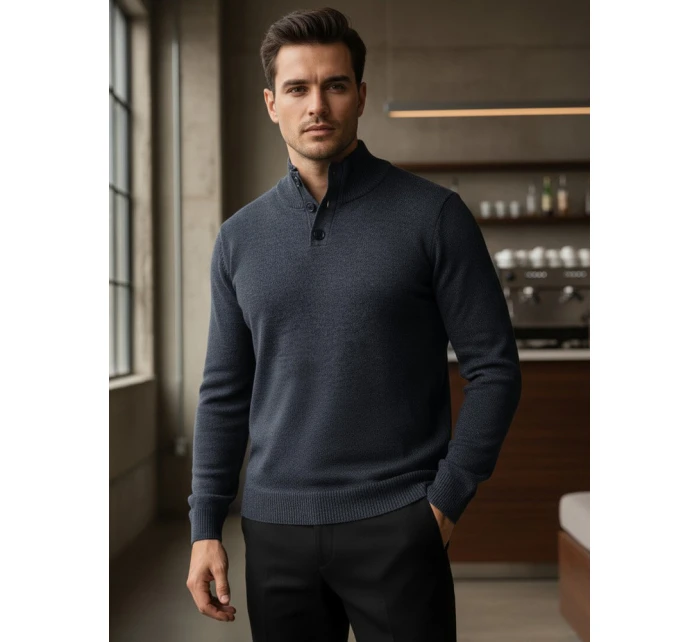 Pánský svetr se stojáčkem tmavě modrý FashionStreet WX2357 Pánský svetr se stojáčkem tmavě modrý FashionStreet WX2357