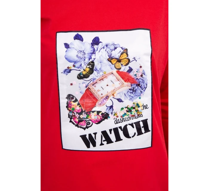 Halenka s grafikou 3D Watch červená Halenka s grafikou 3D Watch červená