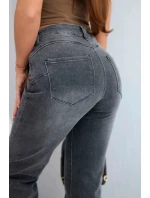 Dámské model 21903502 kalhoty s rovnými nohavicemi a vysokým pasem grafitové - K-Fashion