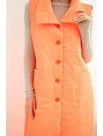 Dámská prošívaná dlouhá vesta s kapsami a stojáčkem neonová oranžová