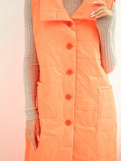 Dámská prošívaná dlouhá vesta s kapsami a stojáčkem neonová oranžová