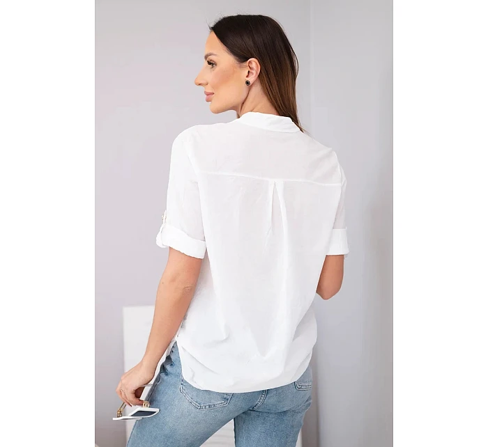 Dámská košilová bavlněná halenka s krátkým rukávem a model 22048753 bílá - K-Fashion