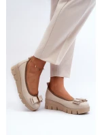 Kožené baleríny na platformě s ozdobou krémové Lewski model 21644614 - Boto