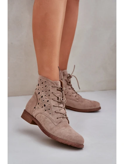 Šněrovací Boty S Vzorem  Béžové model 21685096 - S.Barski