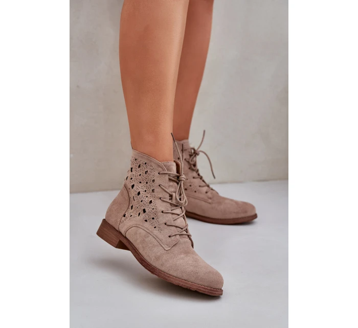 Šněrovací Boty S Děrovaným Vzorem S.Barski HY51-136 Béžové