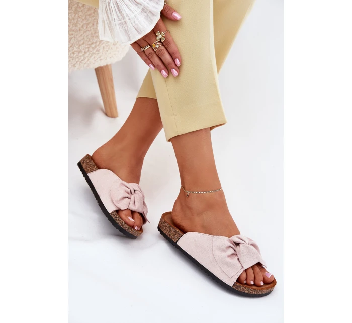 Dámské sandály na korkové podrážce s mašlí světle růžové model 21701490 - Boto