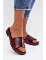 Dámské pantofle s přezkami na nízkém podpatku bordó Brinalle