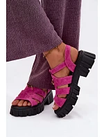 Kožené Semišové Dámské Sandály Na Platformě S  Černé model 22126027 - VINCEZA