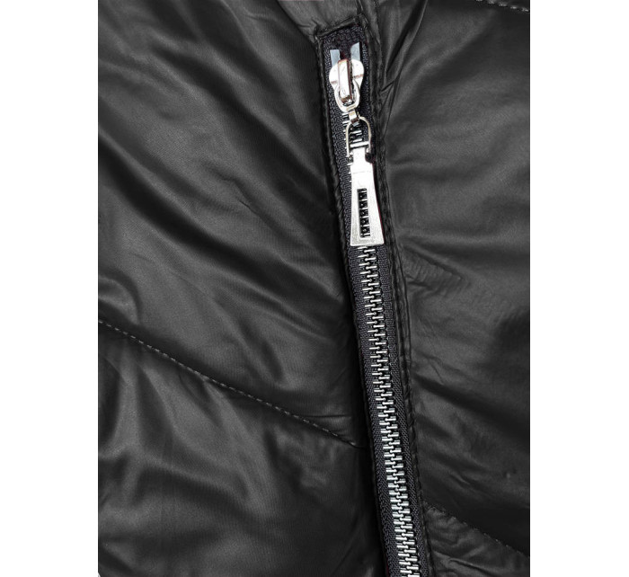 Černá dámská bunda s ozdobnou kapucí (B8215-1)