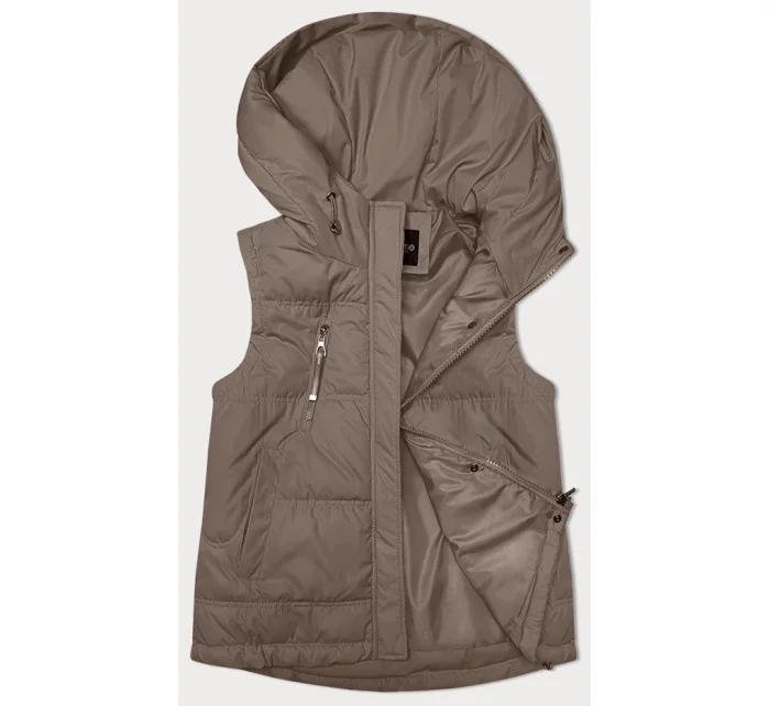 Volná béžová dámská vesta s kapucí (2655) Volná béžová dámská vesta s kapucí (2655)