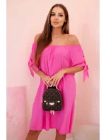 Dámské viskózové šaty s vázáním na rukávech růžové Dámské viskózové šaty s vázáním na rukávech růžové