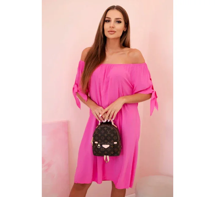 Dámské viskózové šaty s vázáním na rukávech růžové Dámské viskózové šaty s vázáním na rukávech růžové