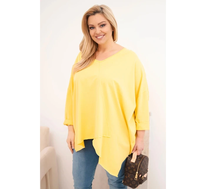 Dámská bavlněná blůza Plus Size s asymetrickým spodním lemem a výstřihem do V žlutá Dámská bavlněná blůza Plus Size s asymetrickým spodním lemem a výstřihem do V žlutá