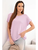 Dámská viskózová oversize halenka s krátkým rukávem a kulatým výstřihem světle fialová