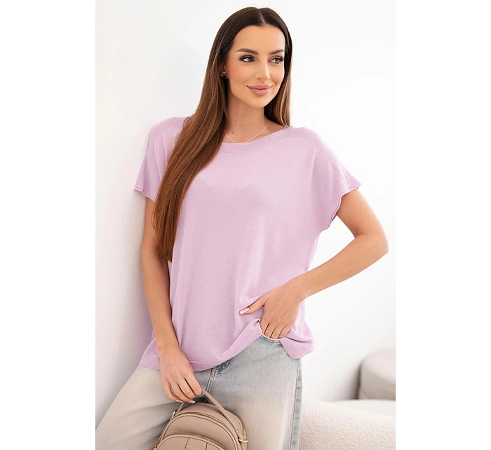 Dámská viskózová oversize halenka s krátkým rukávem a kulatým výstřihem světle fialová
