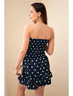 Dámský viskózový overal s puntíky s volánem tmavě modrý