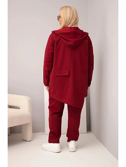 Dámská bavlněná souprava Plus Size s mikinou a kalhotami bordó Dámská bavlněná souprava Plus Size s mikinou a kalhotami bordó