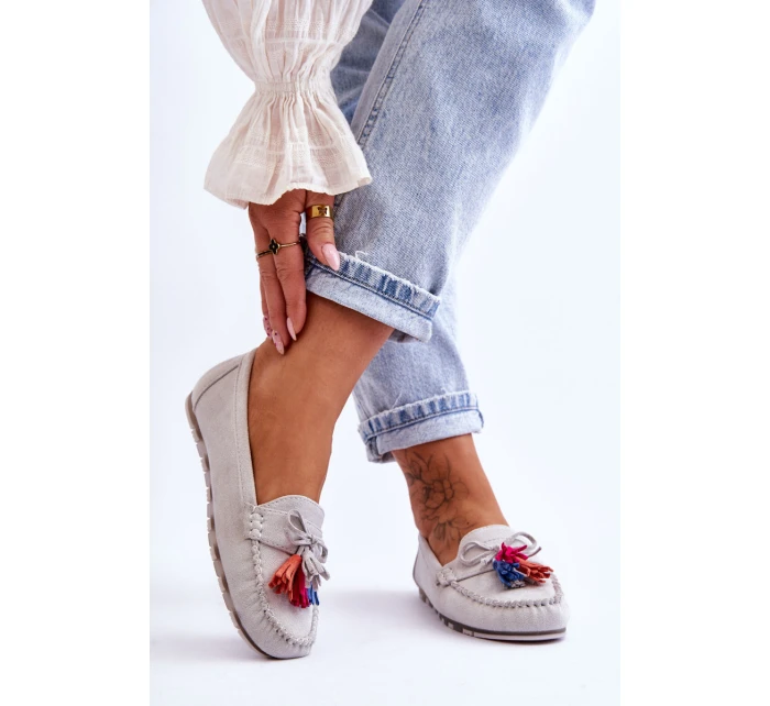 Semišové Mokasíny S Mašlí A šedá model 21616685 - Boto Semišové Mokasíny S Mašlí A šedá model 21616685 - Boto