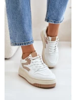 Dámské kožené sportovní boty na masivní platformě béžové model 21671302 - Boto Dámské kožené sportovní boty na masivní platformě béžové model 21671302 - Boto