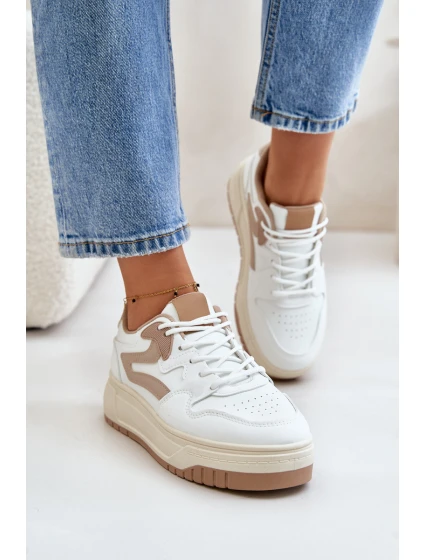 Dámské kožené sportovní boty na masivní platformě béžové model 21671302 - Boto Dámské kožené sportovní boty na masivní platformě béžové model 21671302 - Boto