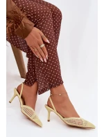 Sandály z pleteniny na podpatku žluté model 21919230 - Boto