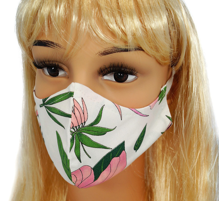 Ochranné masky pro opakované použití CV010 - Růžové květy - bavlna 100 % - 2 kusy