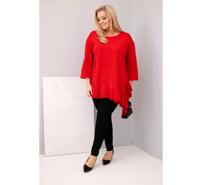 Dámská blůza Plus Size s bavlnou, volánem a ohrnovacími rukávy červená Dámská blůza Plus Size s bavlnou, volánem a ohrnovacími rukávy červená