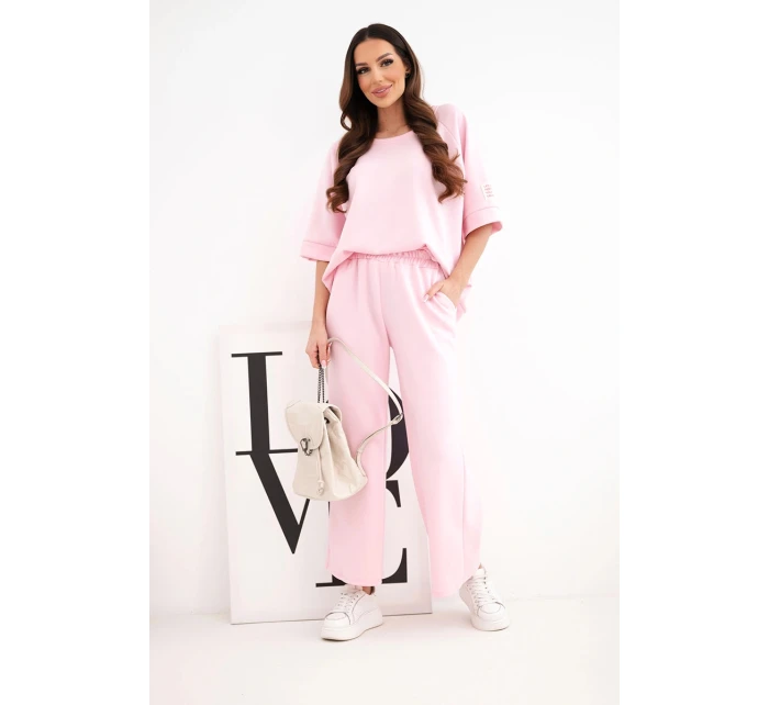 Dámský máslový komplet z viskózy mikina a široké kalhoty cukrově růžová