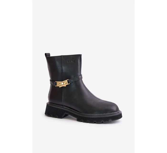 Kožené dámské boty s páskem zateplené model 21673849 Černé - Goe