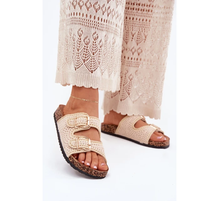 Háčkované dámské pantofle se zlatými přezkami béžové Fenira Háčkované dámské pantofle se zlatými přezkami béžové Fenira