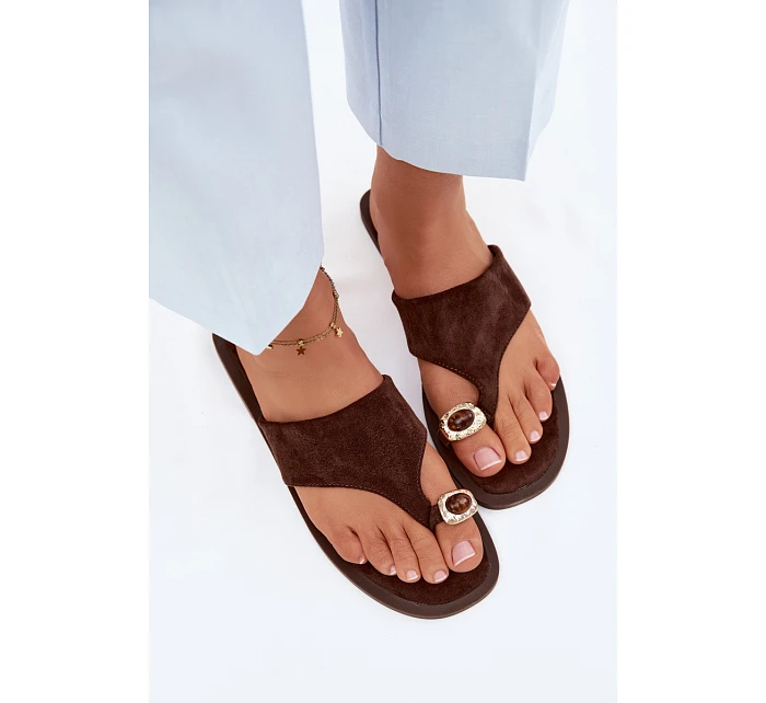 Dámské ploché žabky s ozdobným detailem Čokoládové model 22111279 - Boto