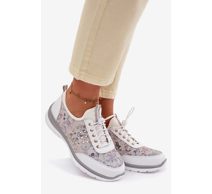 Dámské vzorované kožené polobotky model 22100272 bílé - D&A