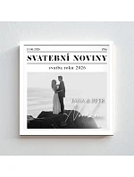 Personalizovaný magický fotoobraz v rámu - čtverec 20x20 - svatební noviny Personalizovaný magický fotoobraz v rámu - čtverec 20x20 - svatební noviny