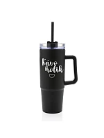 KÁVOHOLIK - černý cestovní termohrnek s průhledným víčkem 900 ml