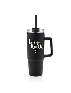 KÁVOHOLIK - černý cestovní termohrnek s průhledným víčkem 900 ml