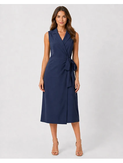Dámské elegantní zavinovací šaty S275 tmavě modré - Stylove