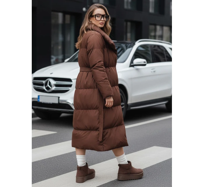 Dámský dlouhý prošívaný kabát hnědý Dstreet model 21990618 - FashionStreet