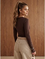 Dámská blůza s dlouhým rukávem v čokoládové barvě FashionStreet RY2939 Dámská blůza s dlouhým rukávem v čokoládové barvě FashionStreet RY2939