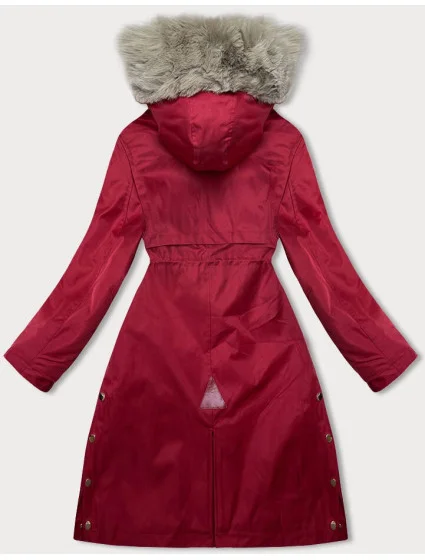 Červená dámská bunda parka s kožešinou model 21246257 - J.STYLE