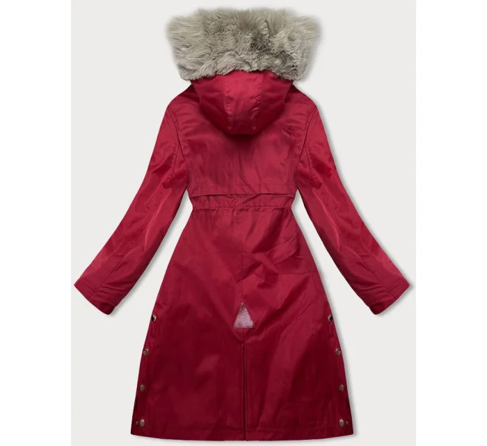 Červená dámská bunda parka s kožešinou model 21246257 - J.STYLE