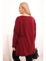 Dámská blůza Plus Size asymetrická s dlouhým rukávem bordová