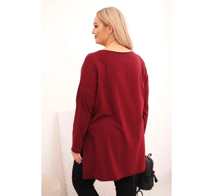 Dámská blůza Plus Size asymetrická s dlouhým rukávem bordová