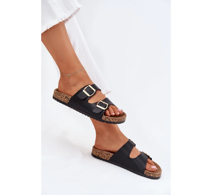 Dámské sandály s přezkami z eko kůže černé Iskira Dámské sandály s přezkami z eko kůže černé Iskira