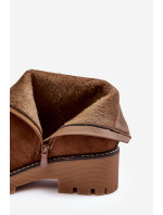 Semišové boty na plochém podpatku, zateplené, hnědé Neafgi