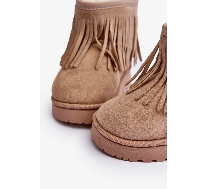 Zateplené dětské sněhule s ozdobnými třásněmi Béžová Nimia