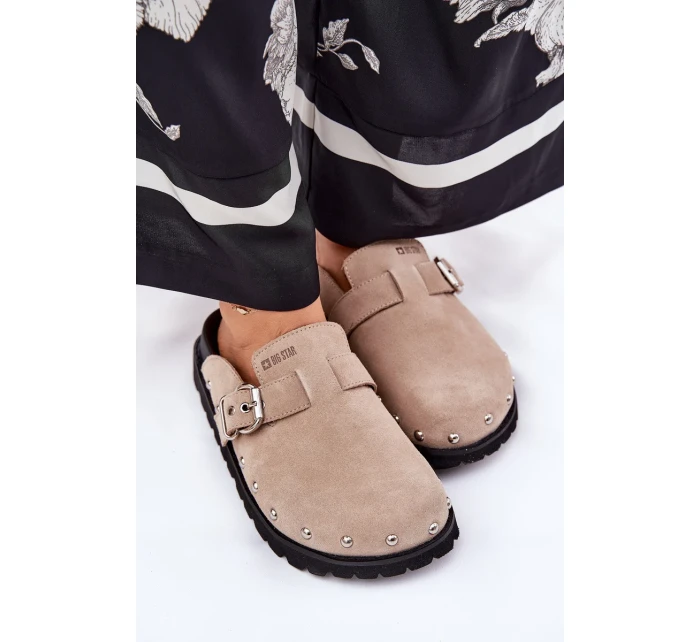 Dámské semišové pantofle na platformě Big Star – béžové Dámské semišové pantofle na platformě Big Star – béžové