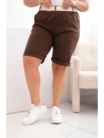 Dámské bavlněné šortky Plus Size s páskem hnědý Dámské bavlněné šortky Plus Size s páskem hnědý