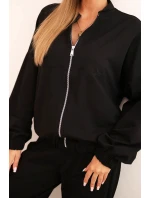 Dámský bavlněný komplet se širokými nohavicemi a model 21310102 mikinou černý - K-Fashion