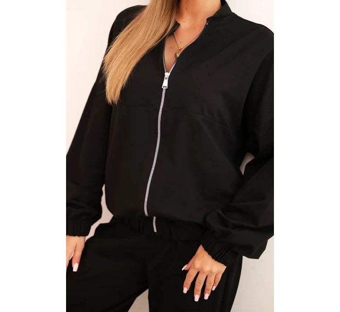 Dámský bavlněný komplet se širokými nohavicemi a model 21310102 mikinou černý - K-Fashion