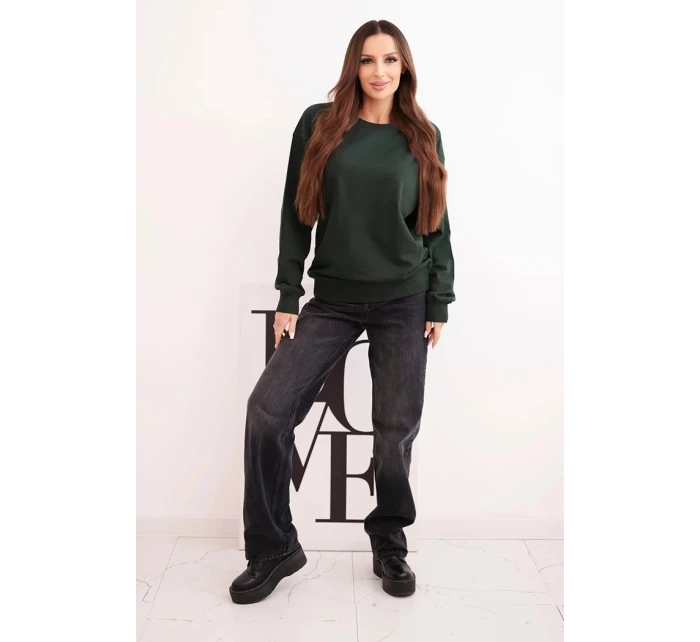 Dámská mikina s model 21494912 výstřihem základní z bavlny tmavě zelená - K-Fashion
